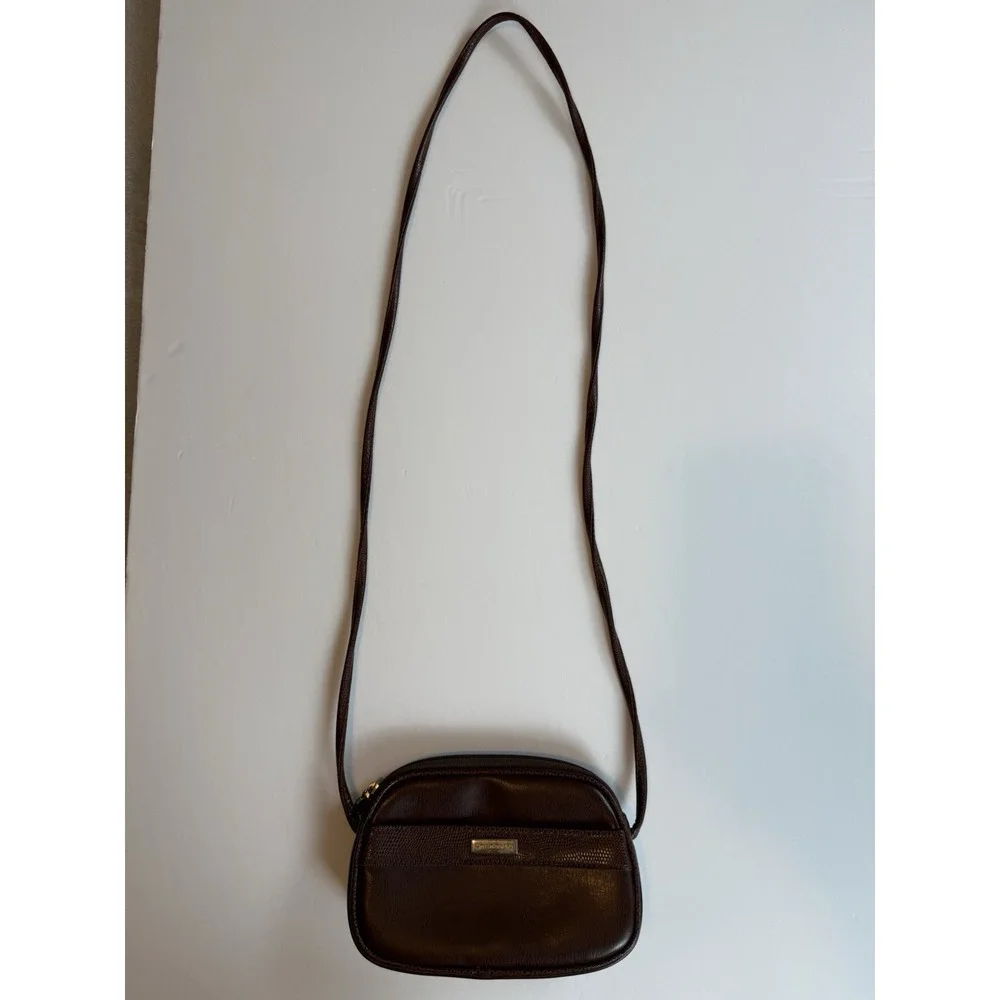 Liz Claiborne Vintage 90s Womens Brown Leather Mini Crossbody Bag Shoulder Purse